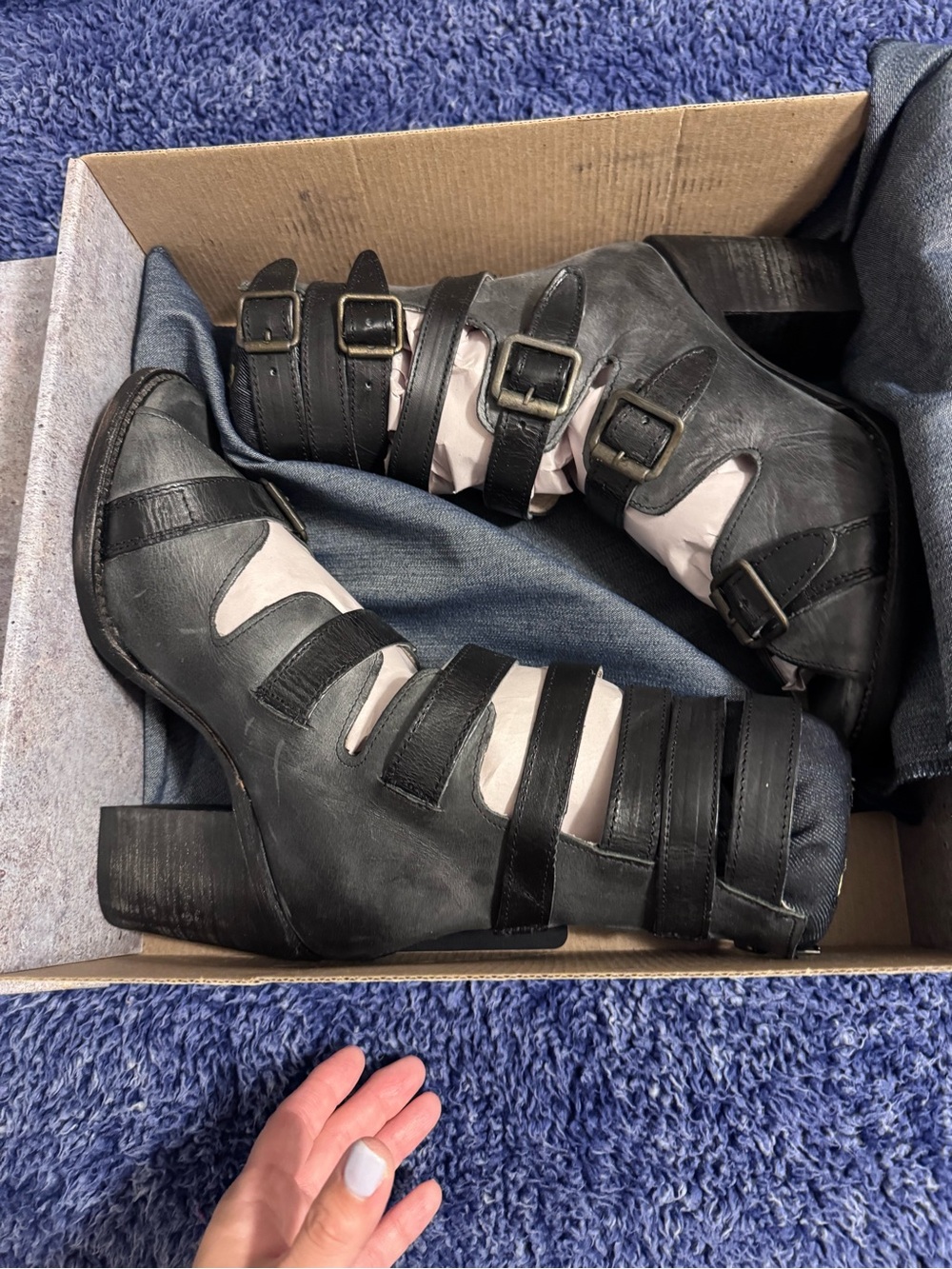 Freebird by Steven Black Strappy Buckle Heeled Ankle Boots/Bond - Picture 4 of 4